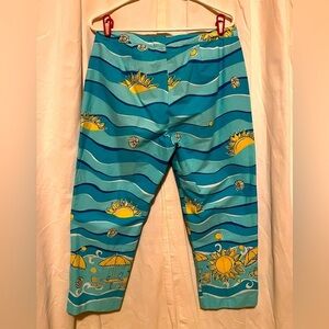 Lilly Pulitzer Vintage White Label Cotton Blend Blue Beach Scene Pants Sz 12